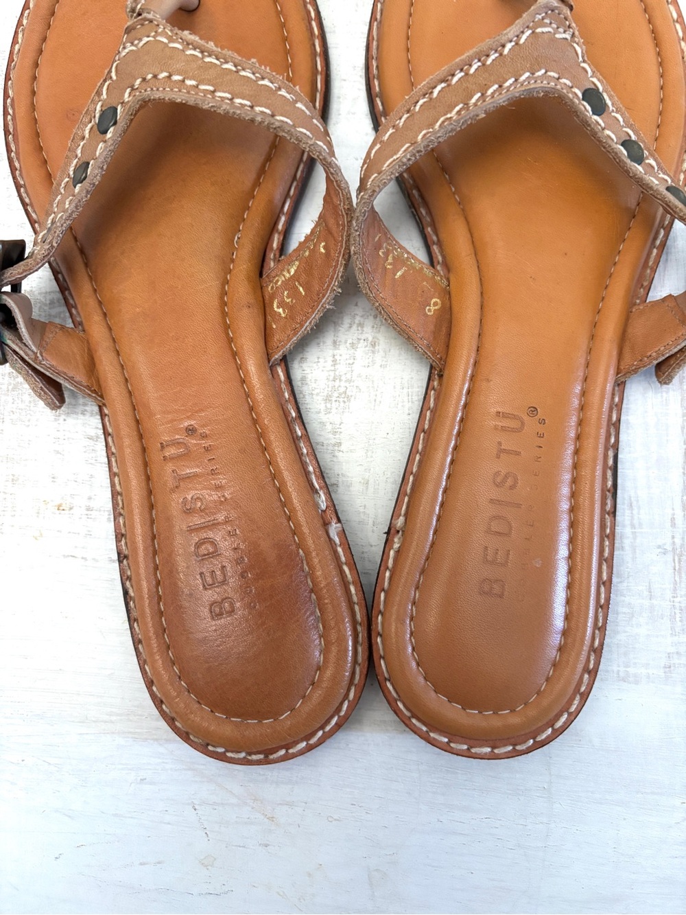 Bed Stu Leather Thong Sandal Slip Buckle On Size 8 - Picture 3 of 9